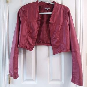 Maroon Leather Cropped Jacket